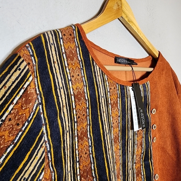 NWT ZANZEA lightweight corduroy Long Sleeve Stripe Vintage Ethnic Blouse. - Picture 14 of 16